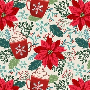 Christmas coffee and poinsettia