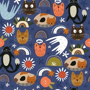 Abstract Crazy Cat Seamless Patterns