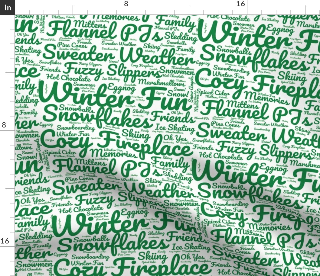 Winter Fun Words in Pine Green - Large Scale