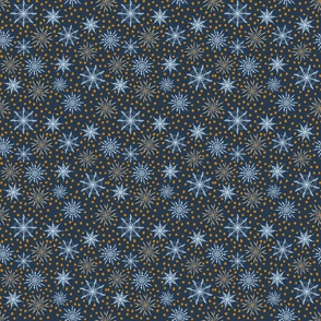 Snowflakes and desert spots on navy background small