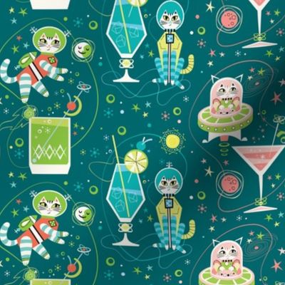 Galactic Cat Cocktails in Teal  {small}