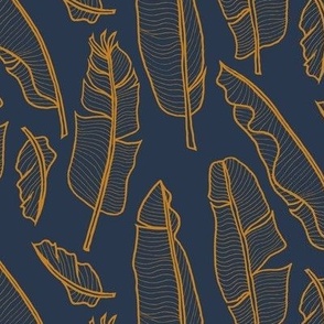 banana leaves navy / desert sun - medium scale