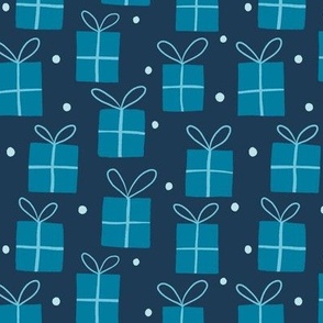 Blue Christmas Presents Dark Background 