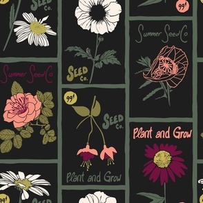 Vintage Seed Packets - Flower Seeds on a Dark Background - Medium - 10x10