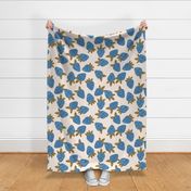 Summer Flowers - Abstract Indigo Blue Hydrangeas and Leaves - Large - 20x25.88 inch repeat