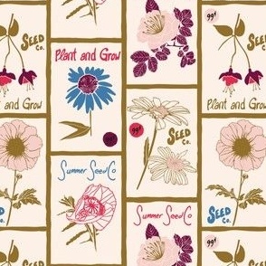 Vintage Seed Packets - Flower Seeds on a Light Background - Small - 5x5