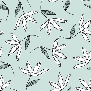 Tossed Hand Drawn Flowers - Soft Teal, Large