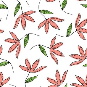 Tossed Hand Drawn Flowers - Pink & Green