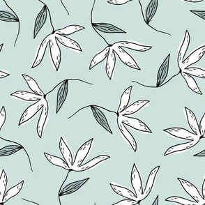Tossed Hand Drawn Flowers - Soft Teal