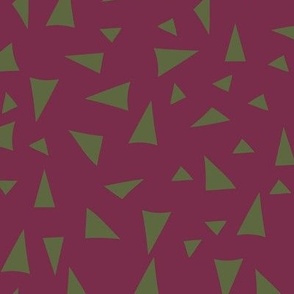 361 $ -  Triangles non directional in plum and olive green -100 pattern project- medium scale for home decor, pillows, kids apparel