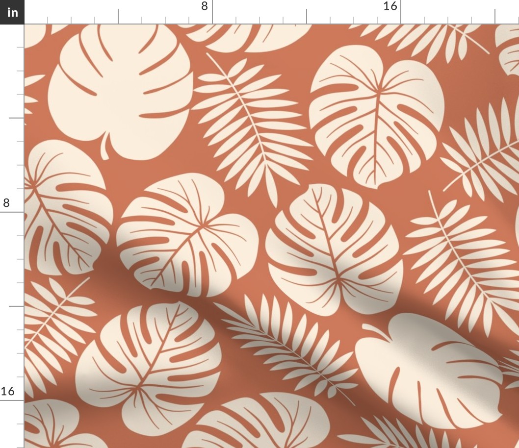 Terracotta cream Monstera leaves Wallpaper