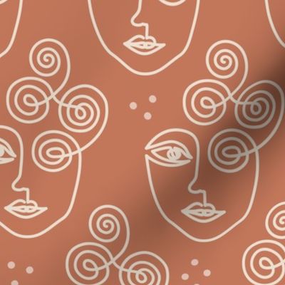 Terracotta continuous line boho spiral girls