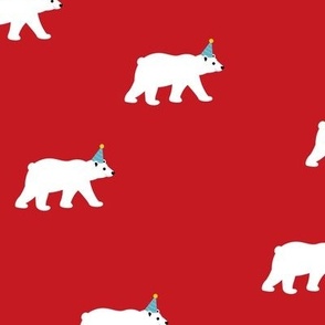 Birthday polar bear with party hat in blue yellow red