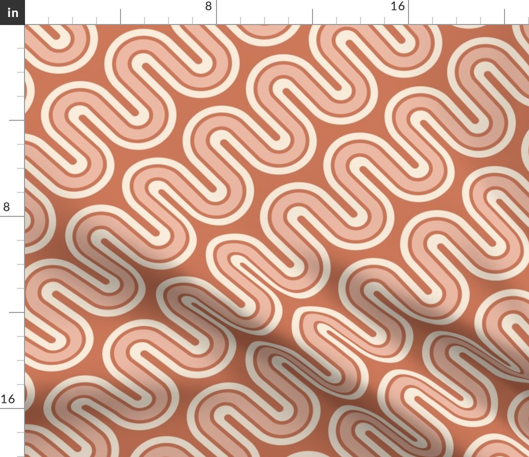 Terracotta retro mod round lines diagonal MCM Wallpaper