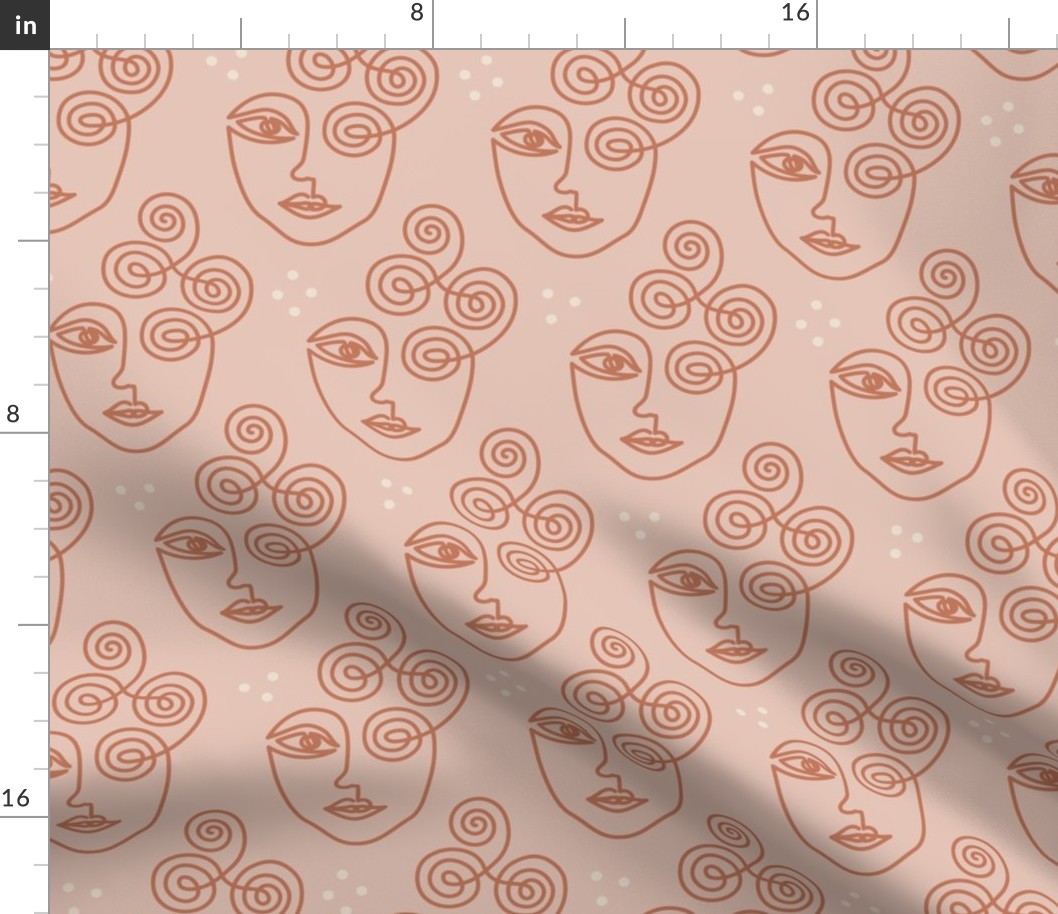Terracotta light continuous line boho spiral girls Wallpaper