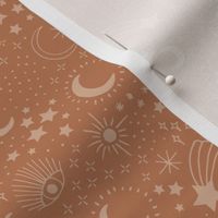 Mystic Universe party sun moon phase and stars sweet dreams beige on terracotta golden caramel