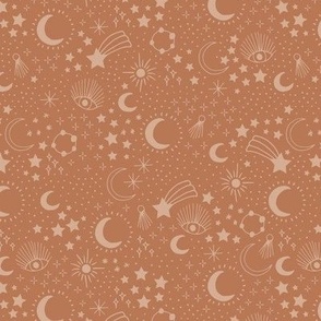 Mystic Universe party sun moon phase and stars sweet dreams beige on terracotta golden caramel