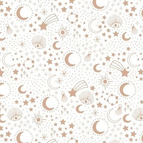 Mystic Universe party sun moon phase and stars sweet dreams terracotta golden caramel on white