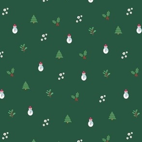 Seasonal christmas trees mistletoe and snowmen winter design for kids green red white neutral