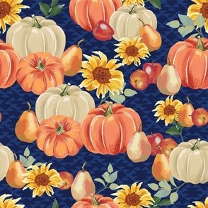 Autumn pumpkins with royal blue background pattern.