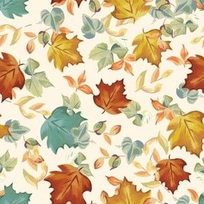 Fall seamless pattern with maple leaves on cream