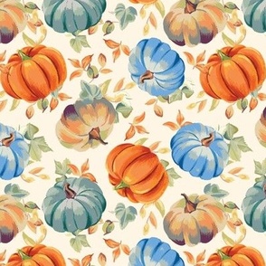 Fall seamless pattern with pumpkins on cream background
