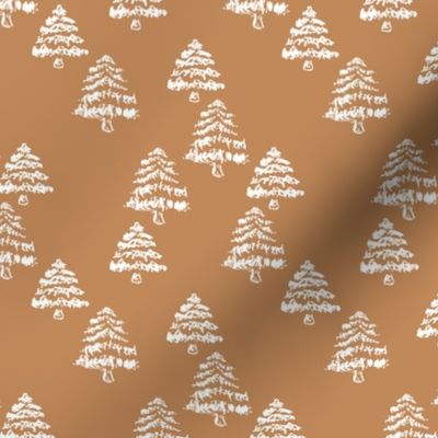 Messy freehand Christmas tree forest boho style happy holidays spice caramel burnt orange