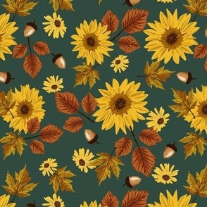 Autumn sunflowers with teal background
