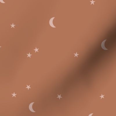Dreamy night boho moon print counting stars under the moon winter night terracotta caramel beige