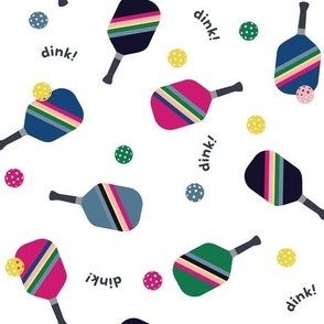 Pickleball Paddle and Ball Fun Vibrant Blue Green Yellow Pink White