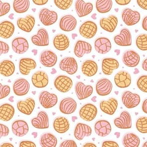 Tiny scale // Mexican pan dulce // white background pink and yellow conchas
