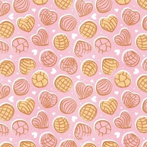 Tiny scale // Mexican pan dulce // pastel pink background pink and yellow conchas