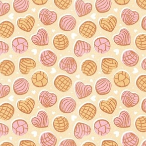 Tiny scale // Mexican pan dulce // pale yellow background pink and yellow conchas