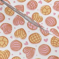 Small scale // Mexican pan dulce // white background pink and yellow conchas