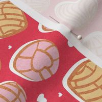 Small scale // Mexican pan dulce // pink background pink and yellow conchas