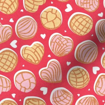 Small scale // Mexican pan dulce // pink background pink and yellow conchas