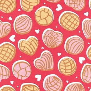 Small scale // Mexican pan dulce // pink background pink and yellow conchas