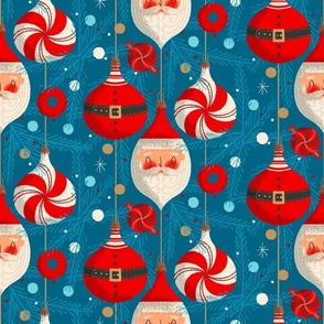 Santa and Ornaments ~ on denim