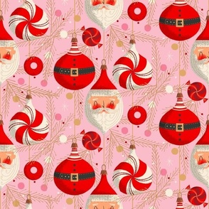 Santa and Ornaments ~ on pink
