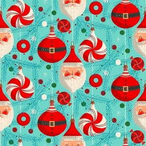 Santa and Ornaments ~ on blue