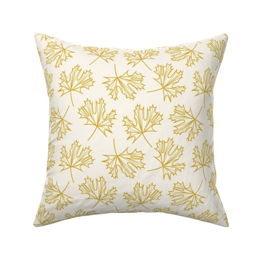 hand drawn freehand lines gold yellow maple leaves on ivory cream