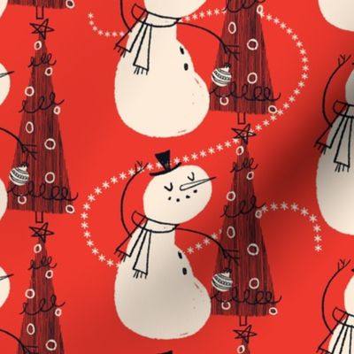 Mid-Century Snowman ~ red/red