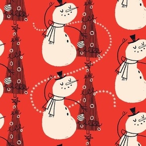 Mid-Century Snowman ~ red/red