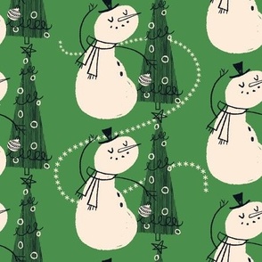 Mid-Century Snowman ~ kelly green