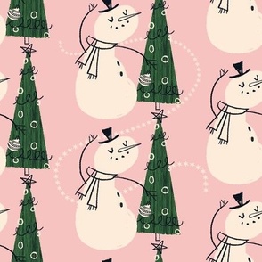 Mid-Century Snowman ~ pink/green