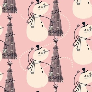 Mid-Century Snowman ~ pink