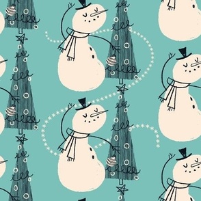 Mid-Century Snowman ~ blue/blue