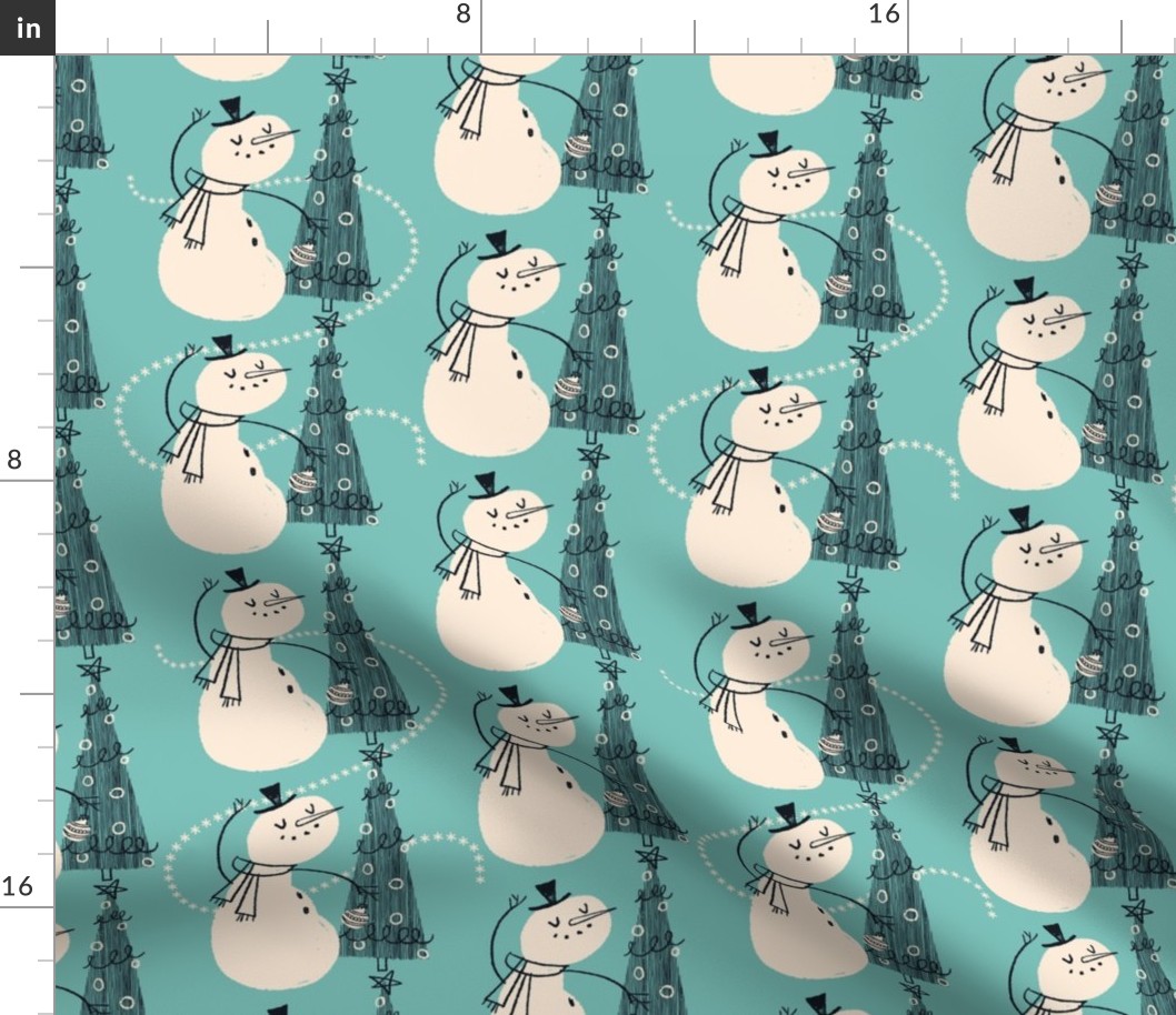 Mid-Century Snowman ~ blue/blue