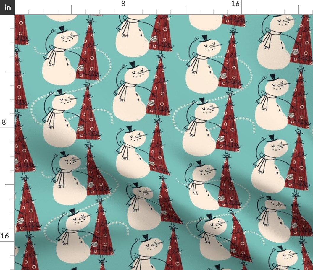 Mid-Century Snowman ~ blue/red