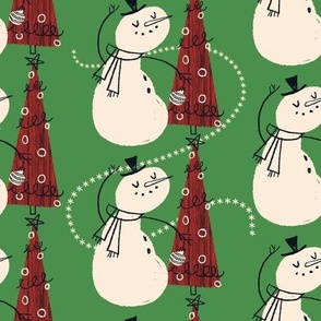 Mid-Century Snowman ~ kelly green/red